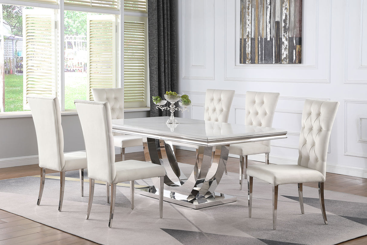 Kerwin 7-Piece Dining Table Set, White and Chrome