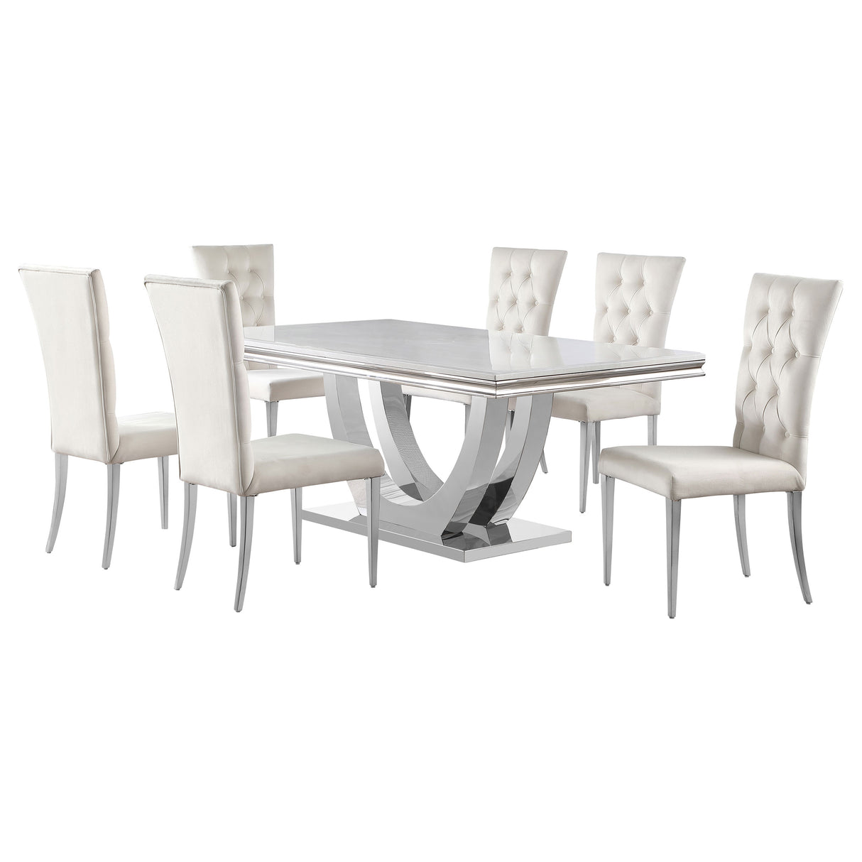 Kerwin 7-Piece Dining Table Set, White and Chrome