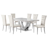 Kerwin 7-Piece Dining Table Set, White and Chrome