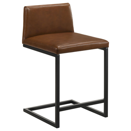 Vardon Dark Brown Genuine Leather Counter Height Chairs, Set of 2