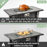Morden Steel Fire Pit Table With Marble Tile Tabletop, Glass Wind Guard And Lid