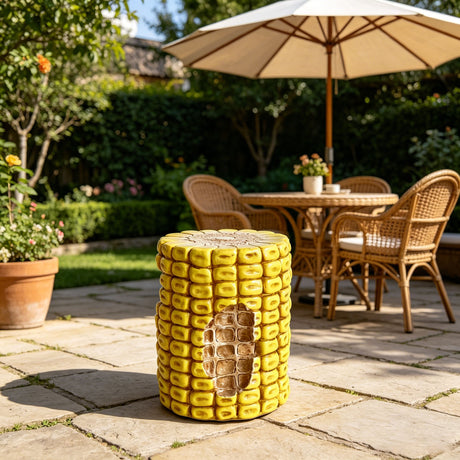 Novelty Corn Cob Stool, Plant Stand With Textured Kernels, For Home & Garden Decor - Yellow