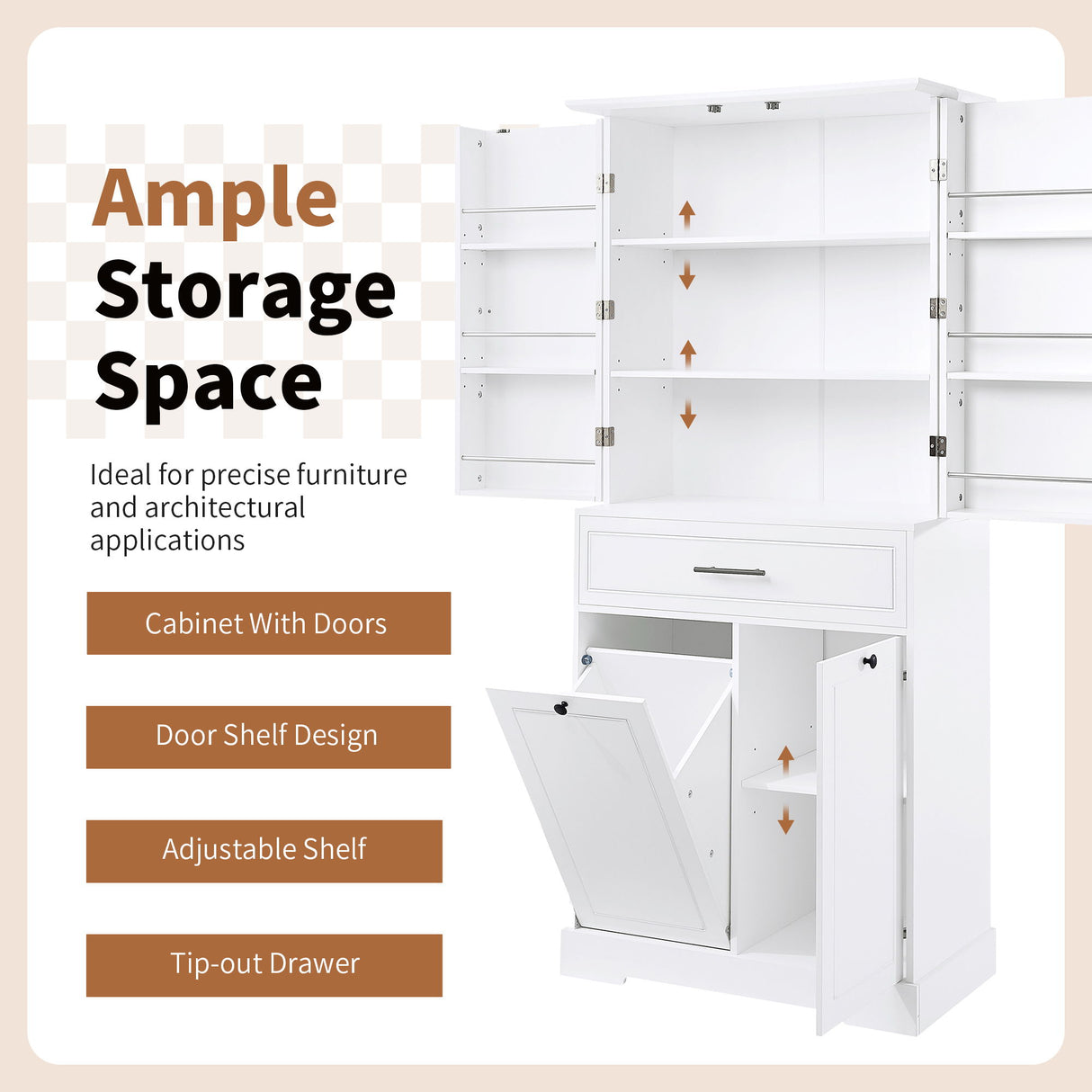 Freestanding Bathroom Storage Cabinet With Doors, Drawers, And Tilt Out Laundry Hamper - White