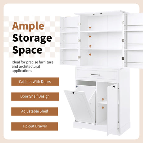 Freestanding Bathroom Storage Cabinet With Doors, Drawers, And Tilt Out Laundry Hamper - White