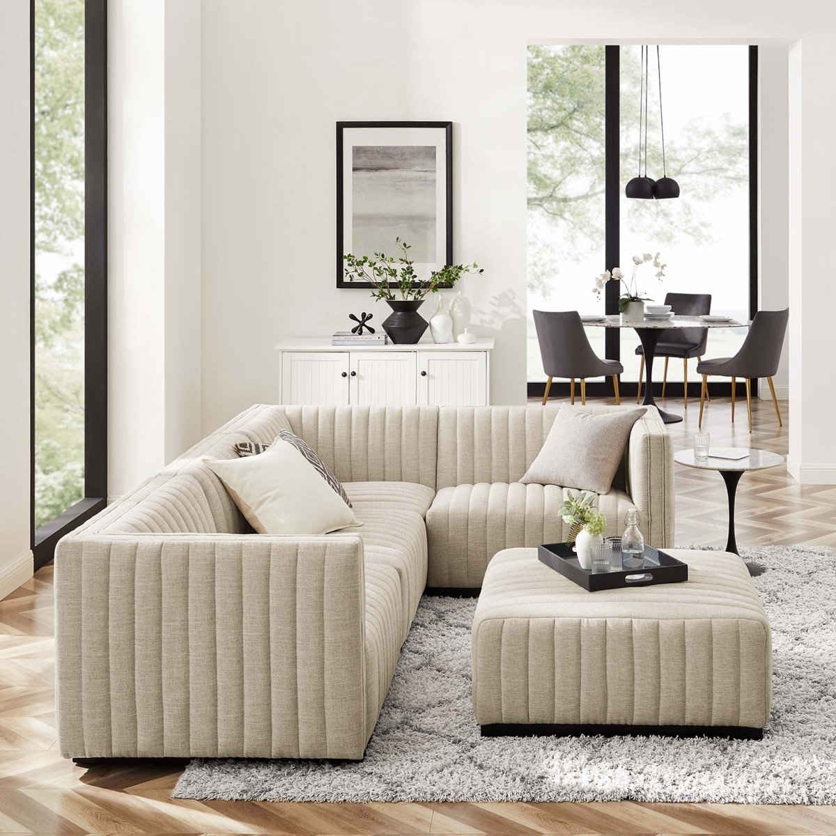 114 Inch Conjure Channel Tufted Fabric 5 - Piece L - Shaped Sectional - Living Room Furniture available at Alpine Outlets in Denver