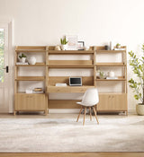 114" Tiered Wood Office Desk and 33" Bookshelf Set - 3 - Piece Workspace - Bookcases available at Alpine Outlets in Denver