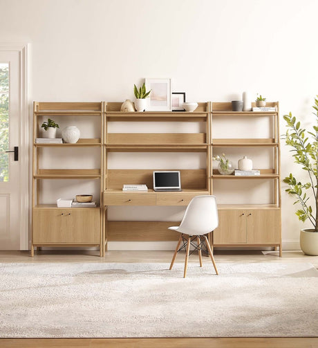 114" Tiered Wood Office Desk and 33" Bookshelf Set - 3 - Piece Workspace - Bookcases available at Alpine Outlets in Denver