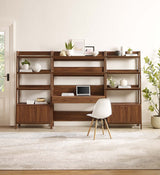 114" Tiered Wood Office Desk and 33" Bookshelf Set - 3 - Piece Workspace - Bookcases available at Alpine Outlets in Denver