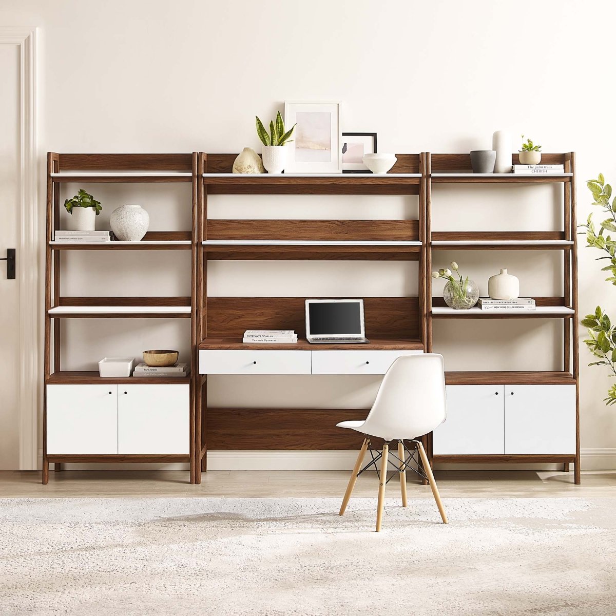 114" Tiered Wood Office Desk and 33" Bookshelf Set - 3 - Piece Workspace - Bookcases available at Alpine Outlets in Denver