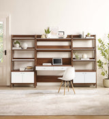 114" Tiered Wood Office Desk and 33" Bookshelf Set - 3 - Piece Workspace - Bookcases available at Alpine Outlets in Denver