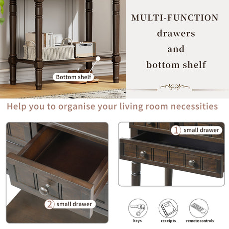 Narrow Console Table With 3 Storage Drawers And Bottom Shelf - Brown