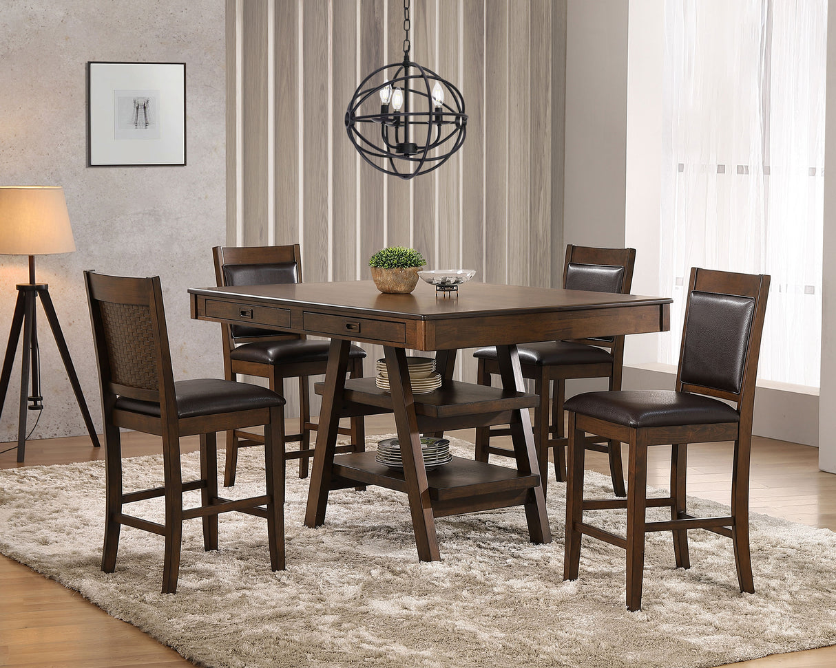 Dewey 5-Piece Walnut Counter Height Dining Set