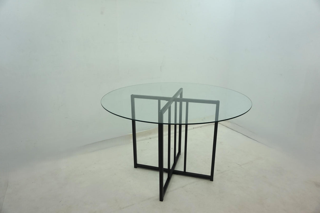 Pace 48" Round Glass Top Dining Table in Matte Black
