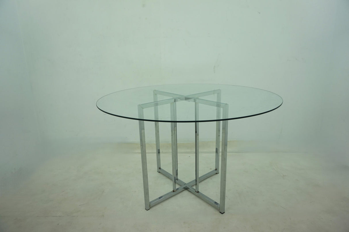 Pace 48-Inch Round Glass Top Dining Table, Chrome