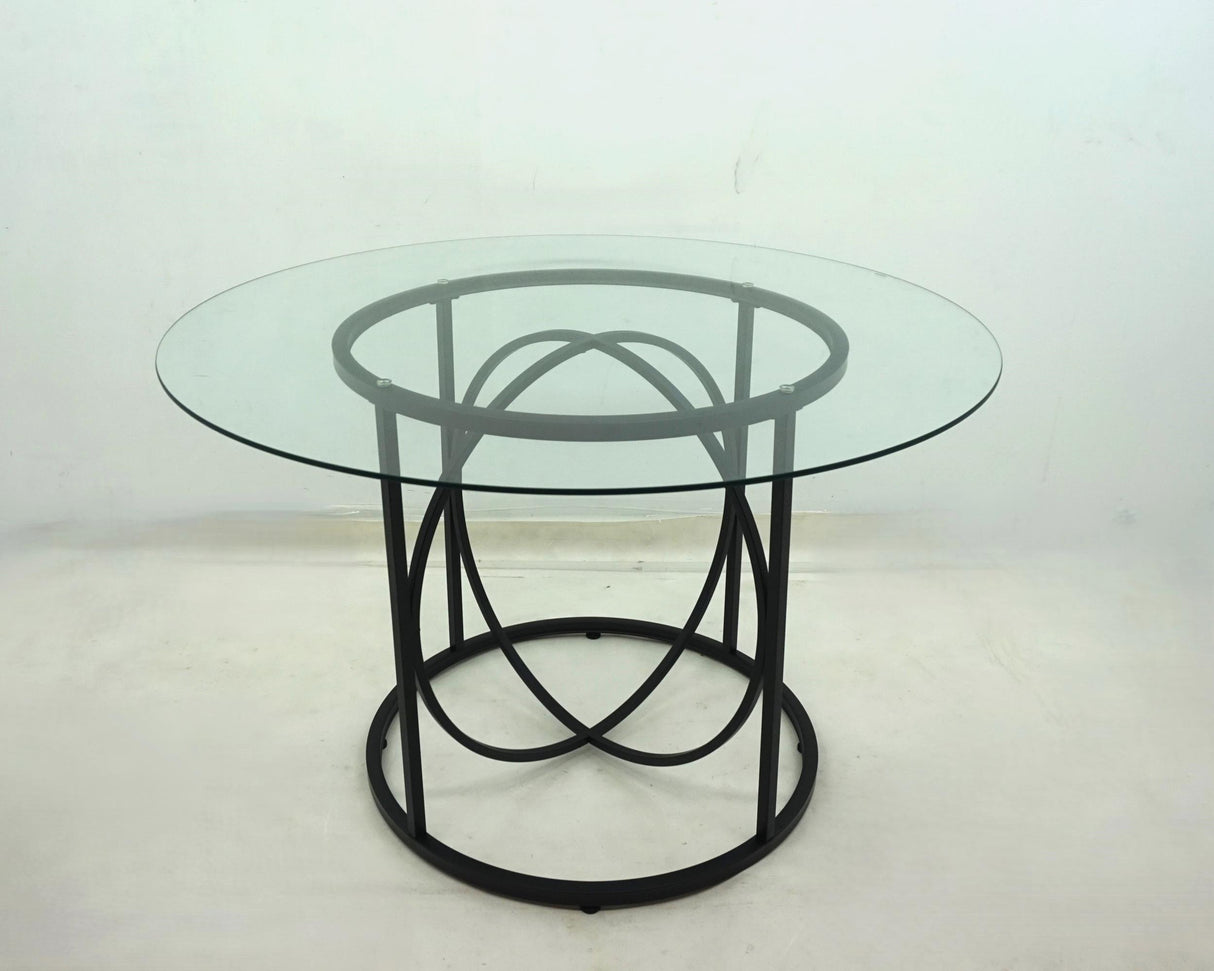 Levy 48" Round Glass Top Dining Table in Matte Black