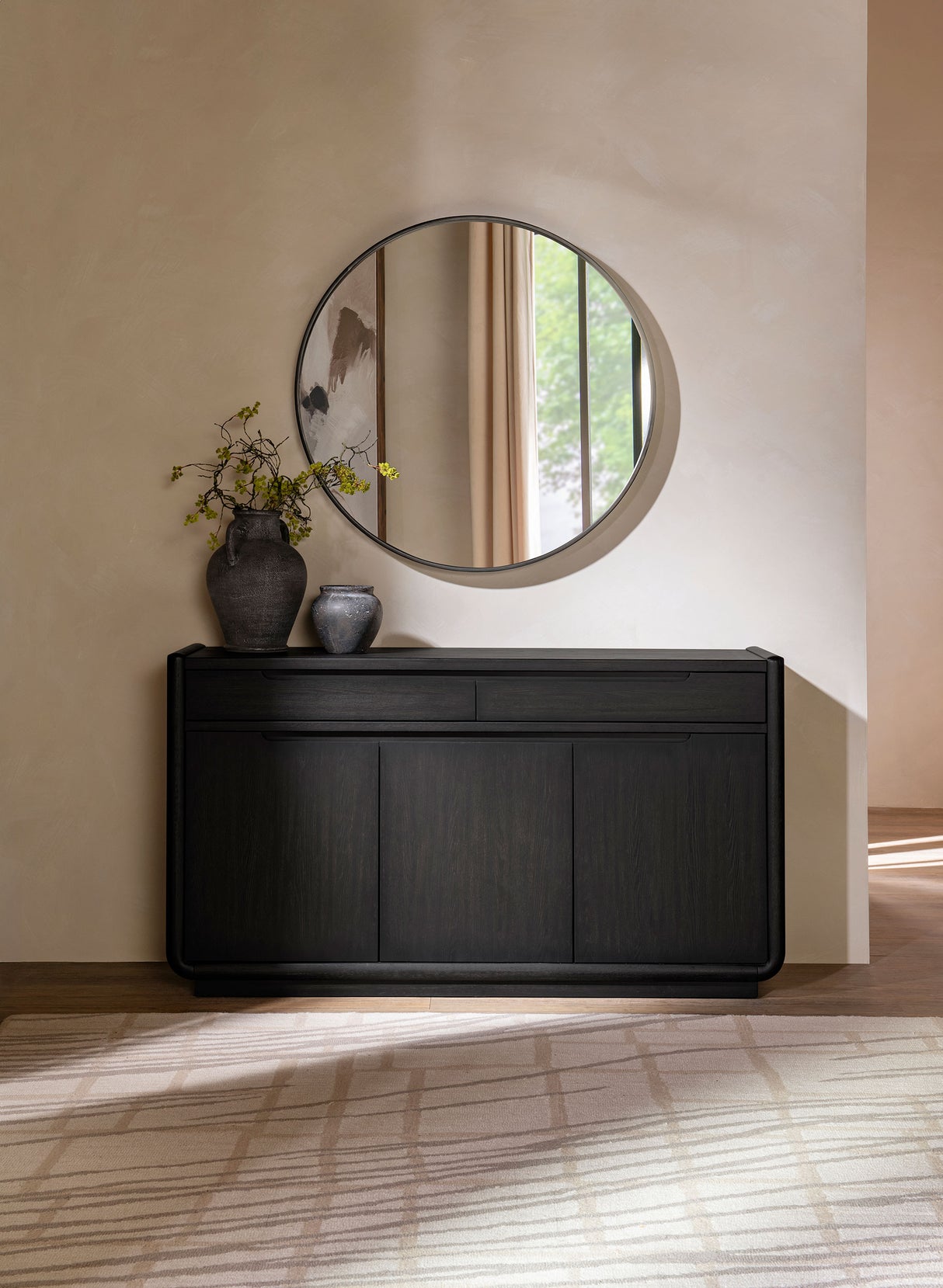 Leandro 2-Drawer Dining Sideboard Server, Burnished Black