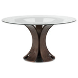 Naser 48" Round Glass Top Dining Table in Dark Walnut