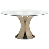 Naser 48" Round Glass Top Dining Table, Light Oak Base