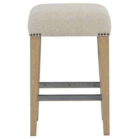 Naser Backless Upholstered Counter Stool, Beige/Light Oak (Set of 2)