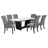 Sherry 7-Piece Marble Top Dining Table Set, Rustic Espresso