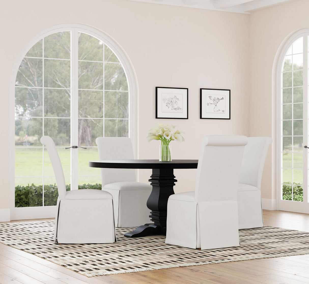 Florence Round 60-Inch Pedestal Dining Table, Distressed Black