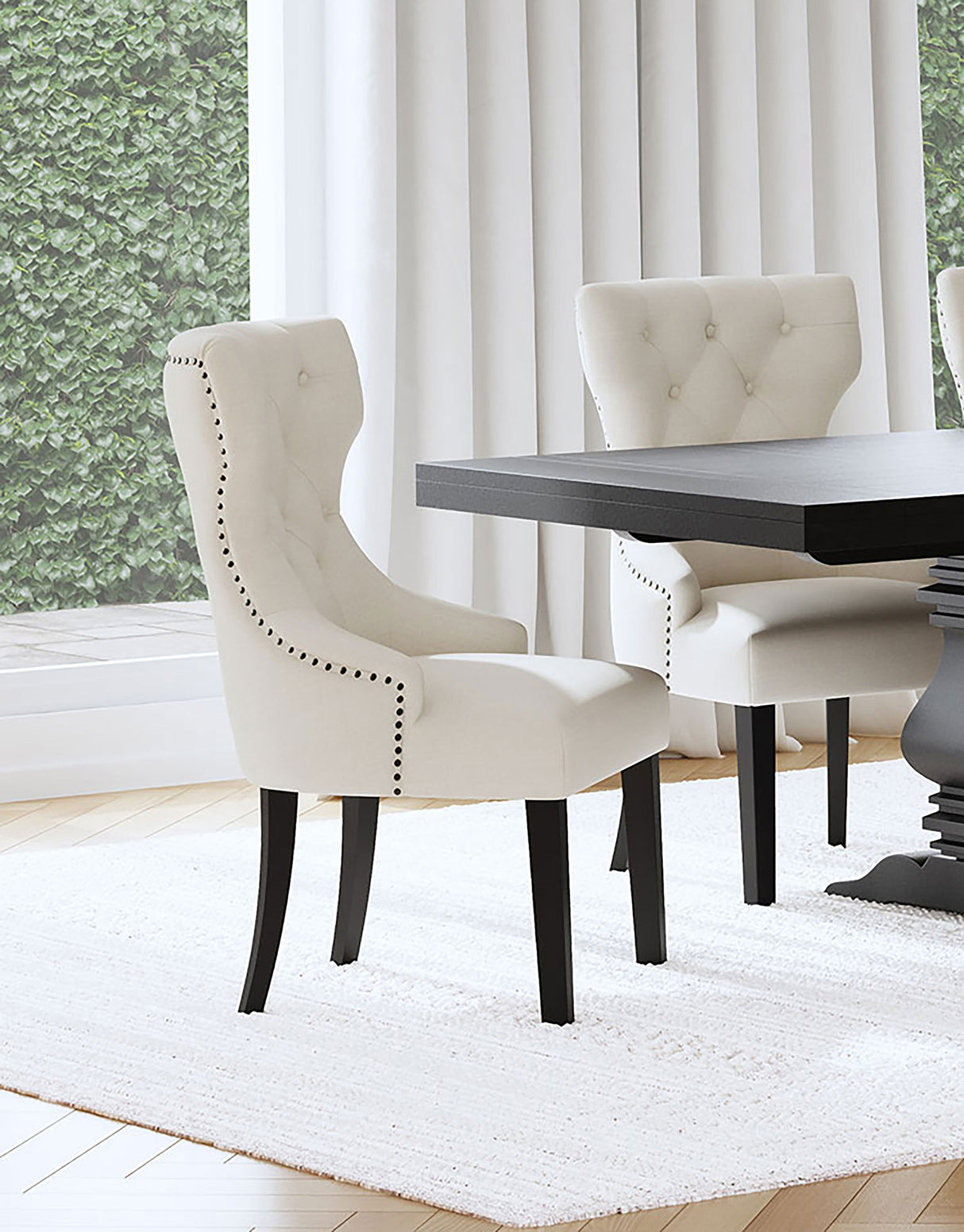 Baney Fabric Upholstered Dining Side Chair Cream and Black
