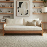 Modern 3 Seater Sofa With Wood Armrests