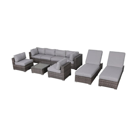 8 Person Rattan Wicker Patio Seating Group With Plush Cushions - Gray Mix