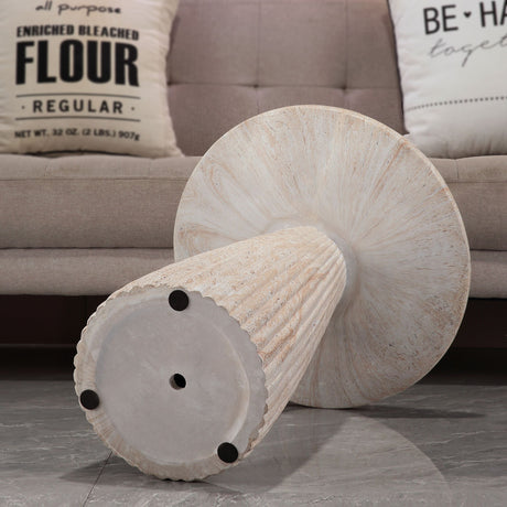 Fluted Pedestal Round Coffee Table - Beige / Yellow