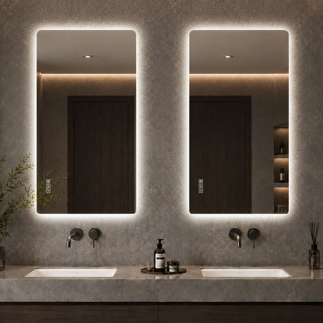 48" X 24" LED Bathroom Mirror, Rounded Rectangle Backlit Vanity Mirror With Anti Fog, 3 Color Dimmable Lighting, Memory Function, Horizontal Or Vertical Wall Mount - Clear