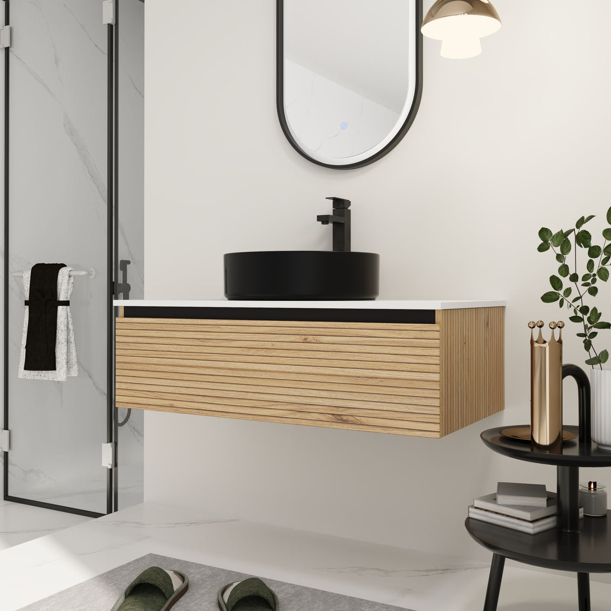 Wall Mounted Bathroom Vanity With Art Sink & 1 Soft Close Drawer