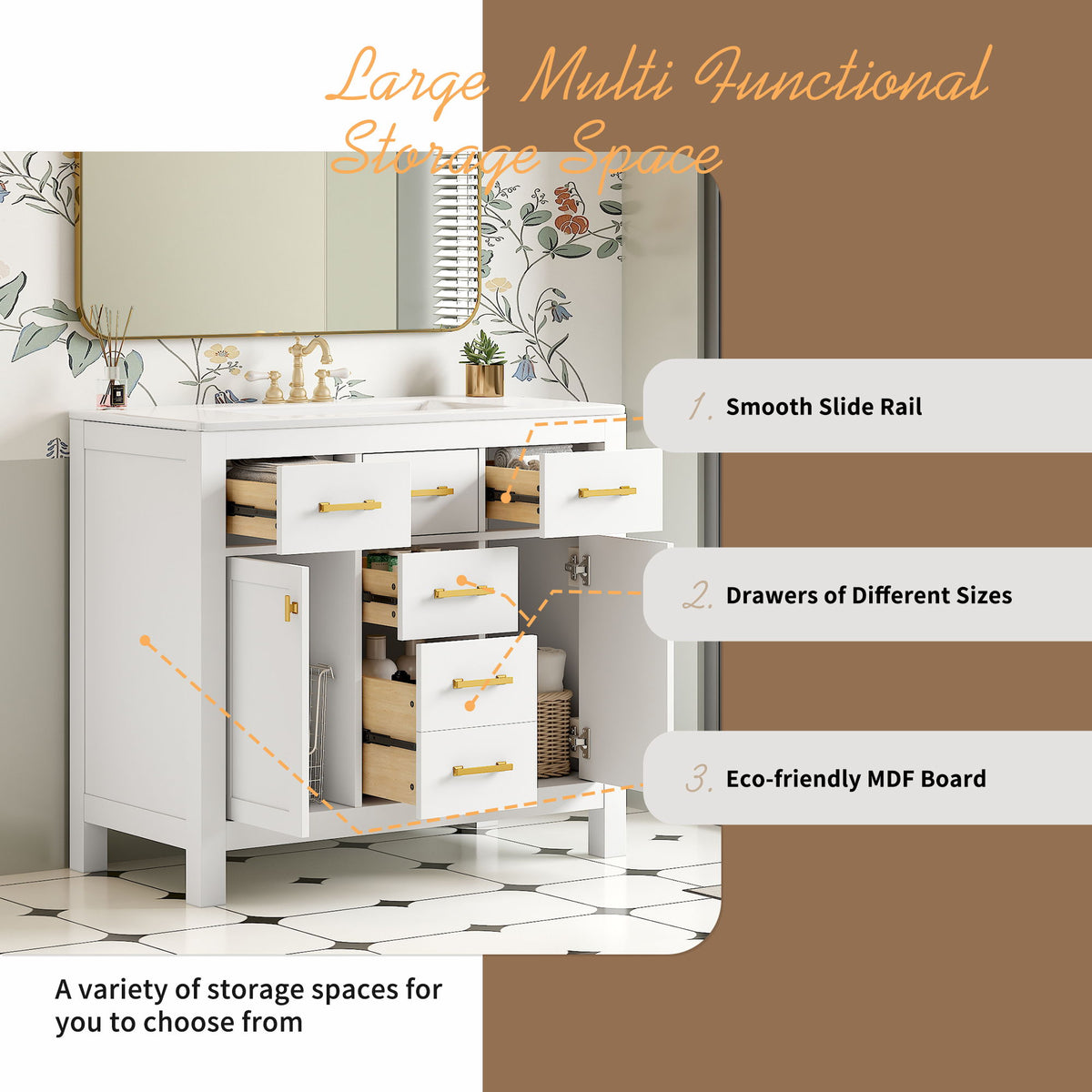 Bathroom Vanity With Sink, Cabinet With 4 Drawers & 2 Soft Close Doors, Rectangular Storage Unit For Bathroom