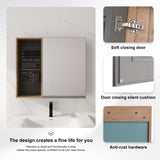 Wall Mounted Bathroom Mirror Cabinet & Adjustable Shelves - Imitative Oak
