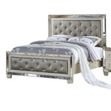 Glamorous Tufted Headboard Bed With Mirror Trim