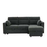 Convertible L - Shaped Sectional Sofa Bed With Storage Chaise, Cup Holders