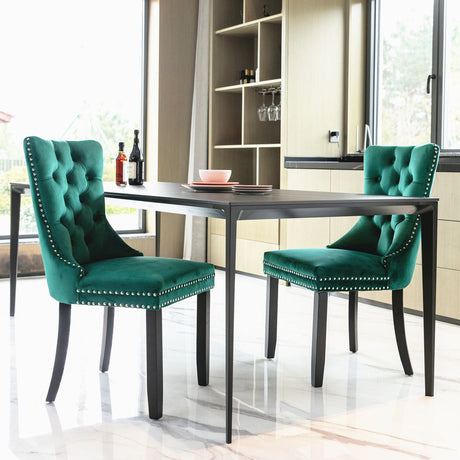 Nikki - Modern, High-End Tufted Solid Wood Contemporary Velvet Upholstered Dining Chair With Wood Legs Nailhead Trim (Set of 2) - Chair Sets - Alpine Outlets