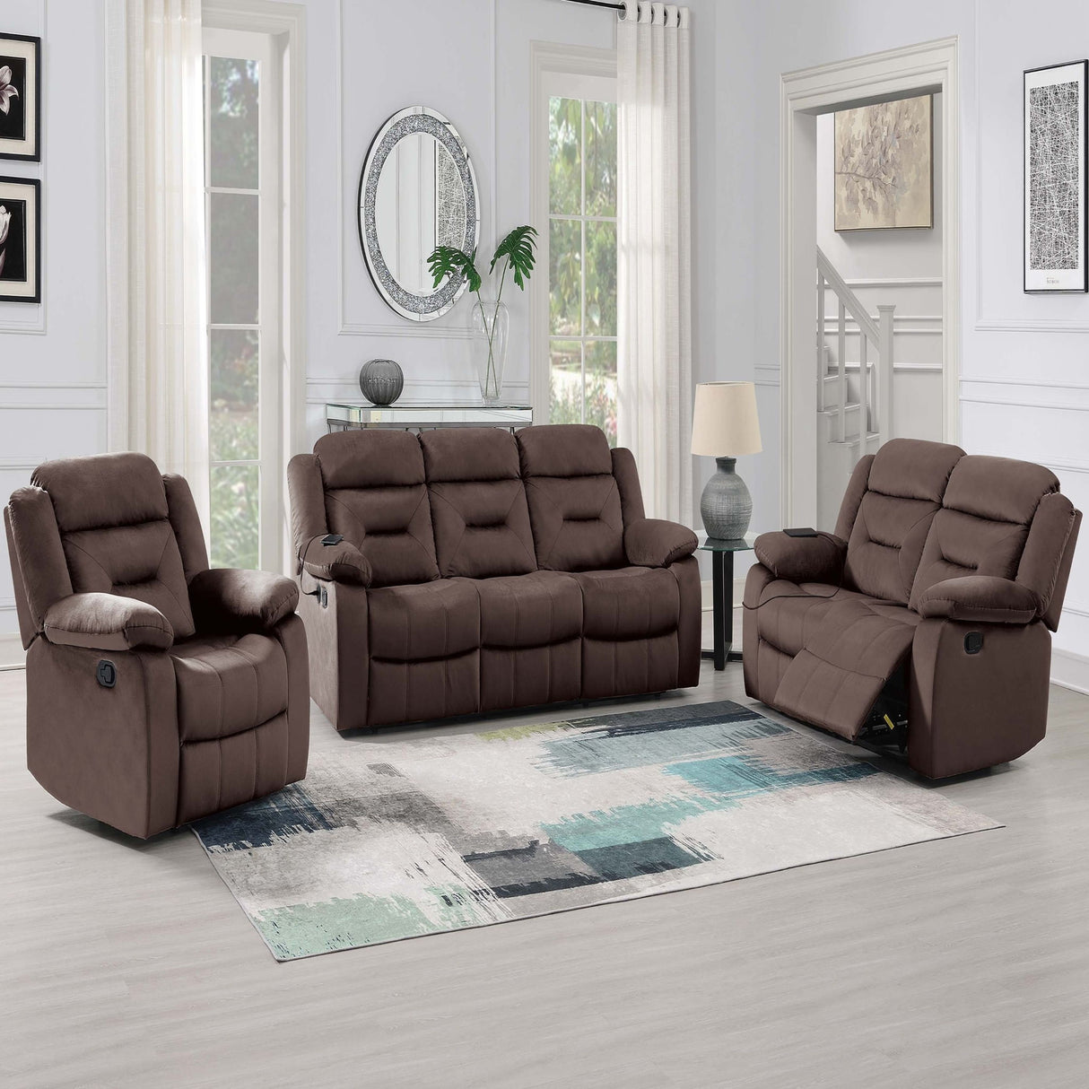 Modern Loveseat With Pillow Arms, Plush Backrest, Horizontal Tufting, USB Port