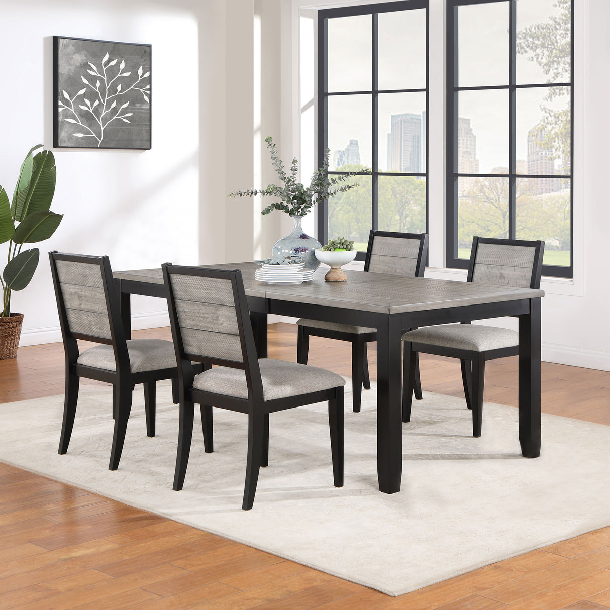 Elodie 5-Piece Rectangular Extension Dining Set, Black