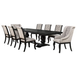 Phelps 9-Piece Dining Set, Distressed Noir with Tan Upholstery