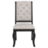 Phelps 9-Piece Dining Set, Distressed Noir with Tan Upholstery
