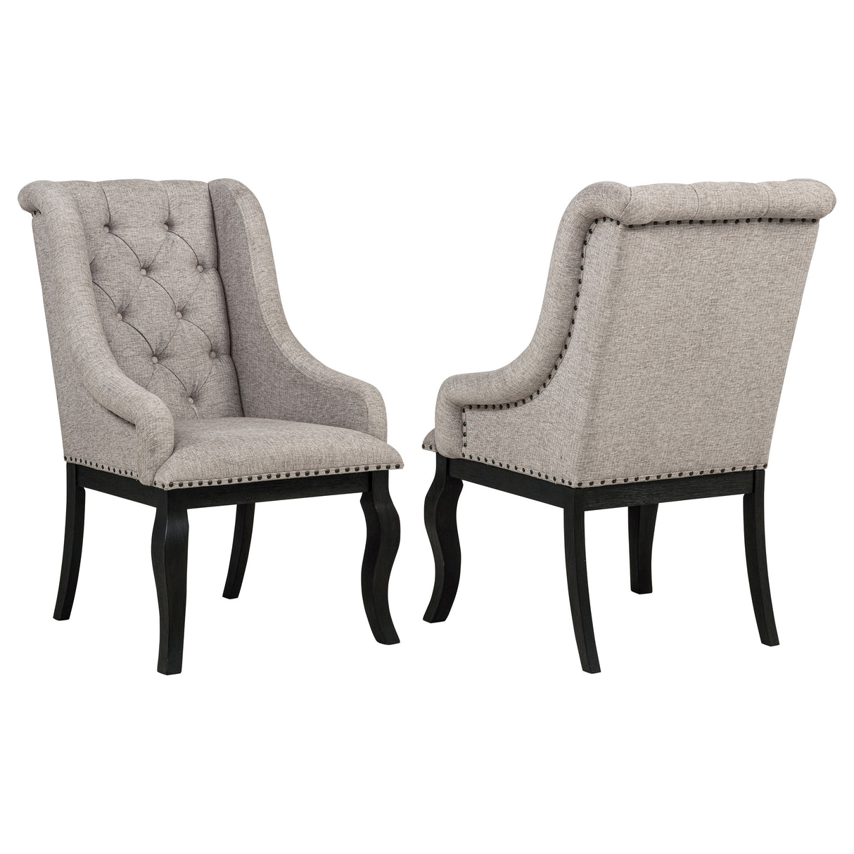 Phelps Upholstered Dining Arm Chair, Tan/Distressed Noir, Set of 2