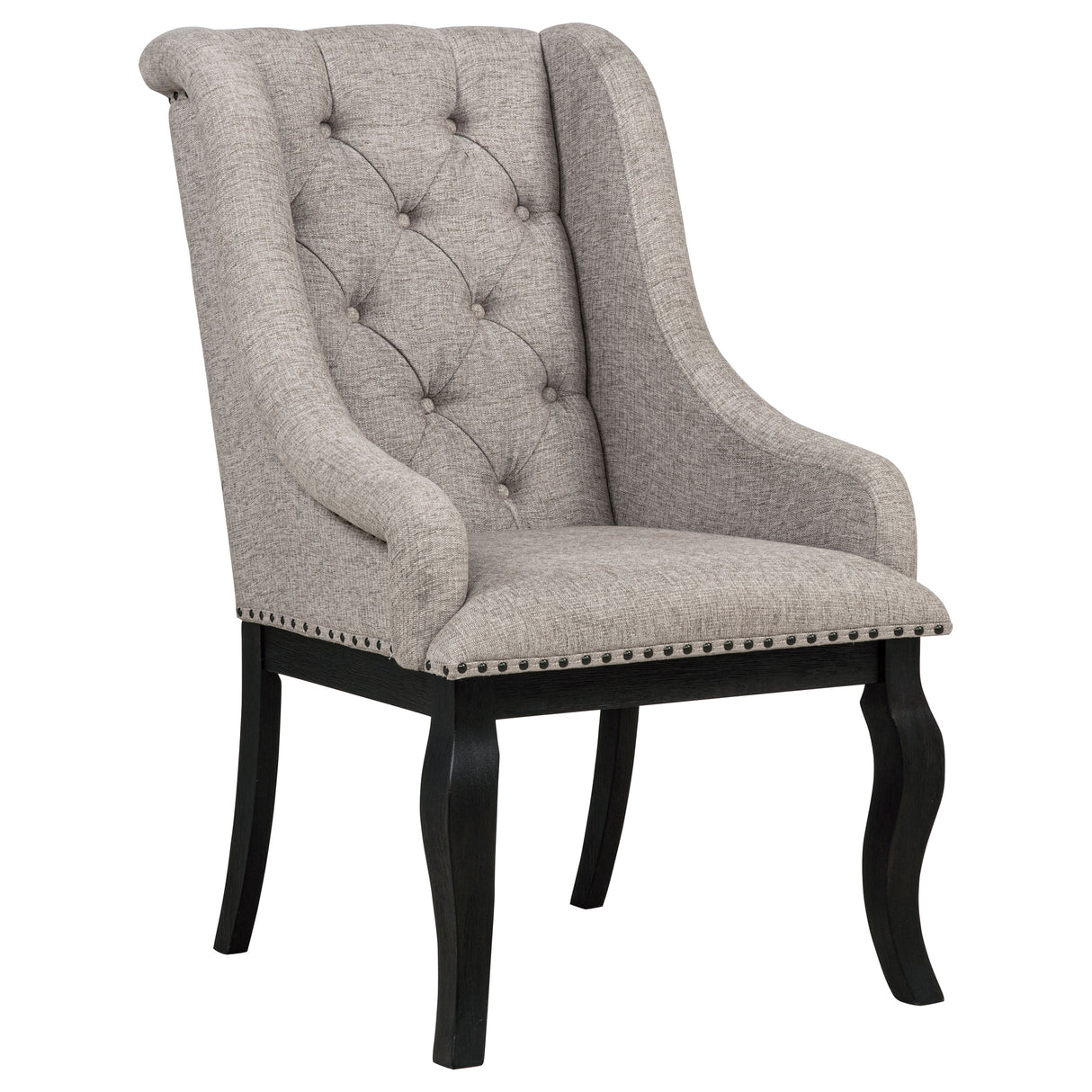 Phelps Upholstered Dining Arm Chair, Tan/Distressed Noir, Set of 2
