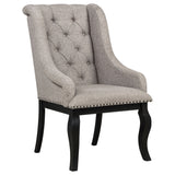 Phelps Upholstered Dining Arm Chair, Tan/Distressed Noir, Set of 2