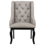 Phelps Upholstered Dining Arm Chair, Tan/Distressed Noir, Set of 2