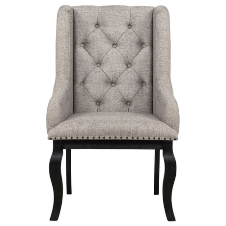 Phelps Upholstered Dining Arm Chair, Tan/Distressed Noir, Set of 2