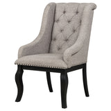 Phelps Upholstered Dining Arm Chair, Tan/Distressed Noir, Set of 2
