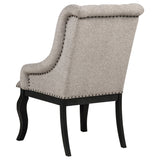 Phelps Upholstered Dining Arm Chair, Tan/Distressed Noir, Set of 2