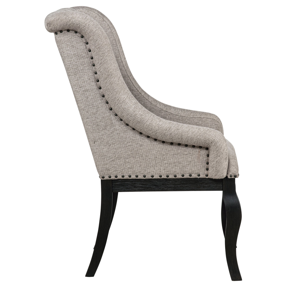 Phelps Upholstered Dining Arm Chair, Tan/Distressed Noir, Set of 2