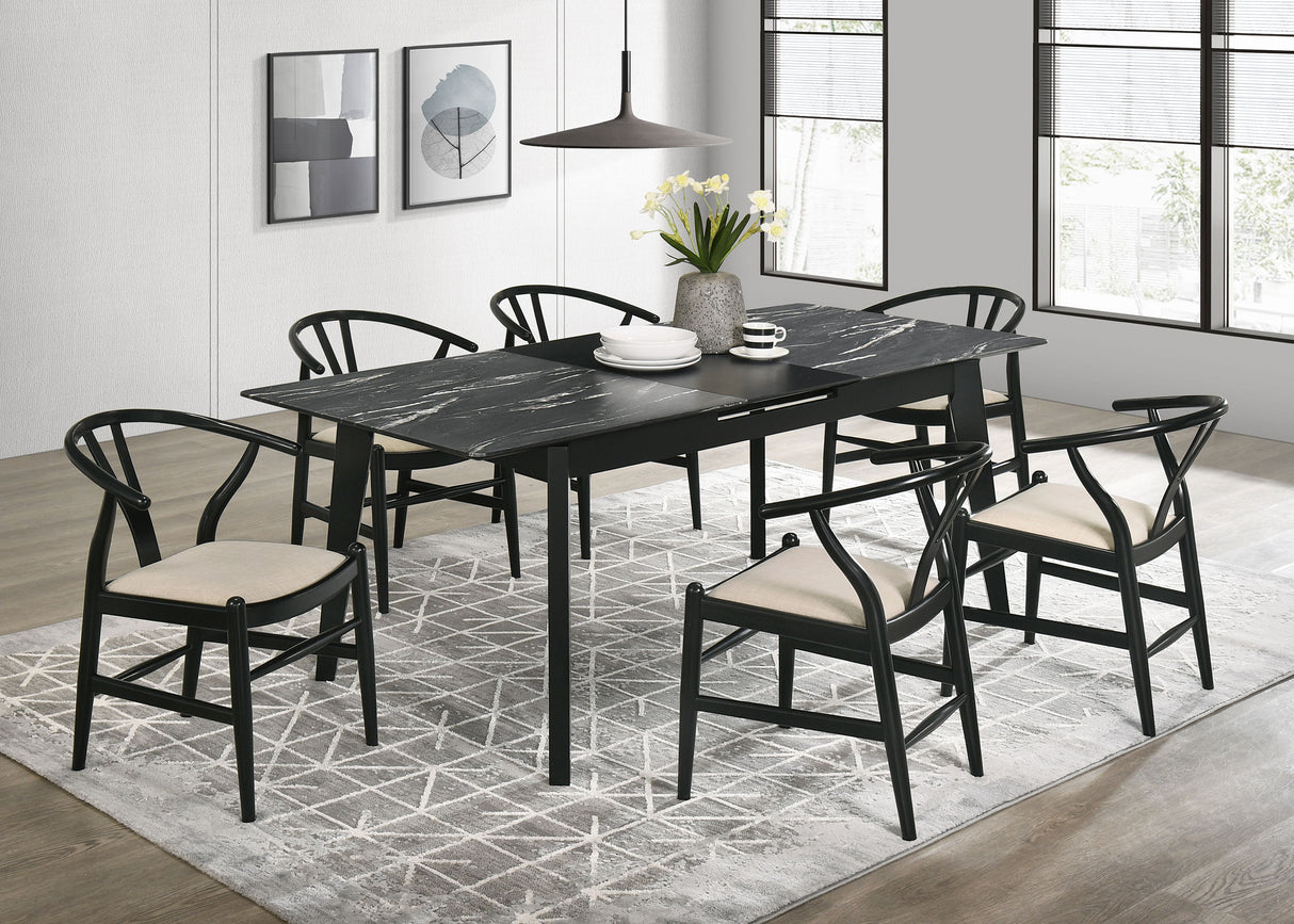 Crestmont 78-Inch Extension Dining Table Black Faux Marble