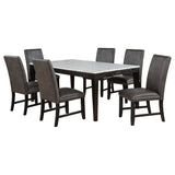 Averill 7-Piece White Marble Dining Set with Dark Grey Chairs